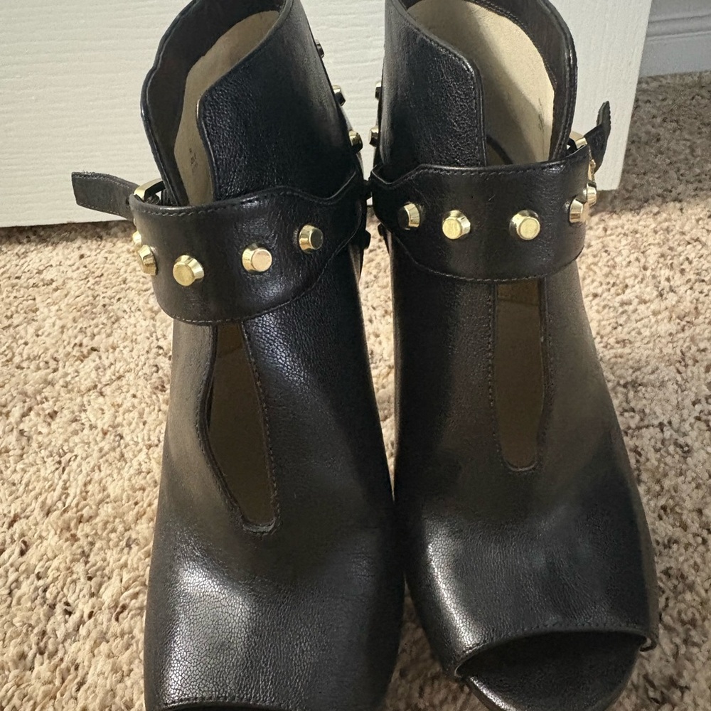 Michael Kors Black Ankle Boots with Gold Studs